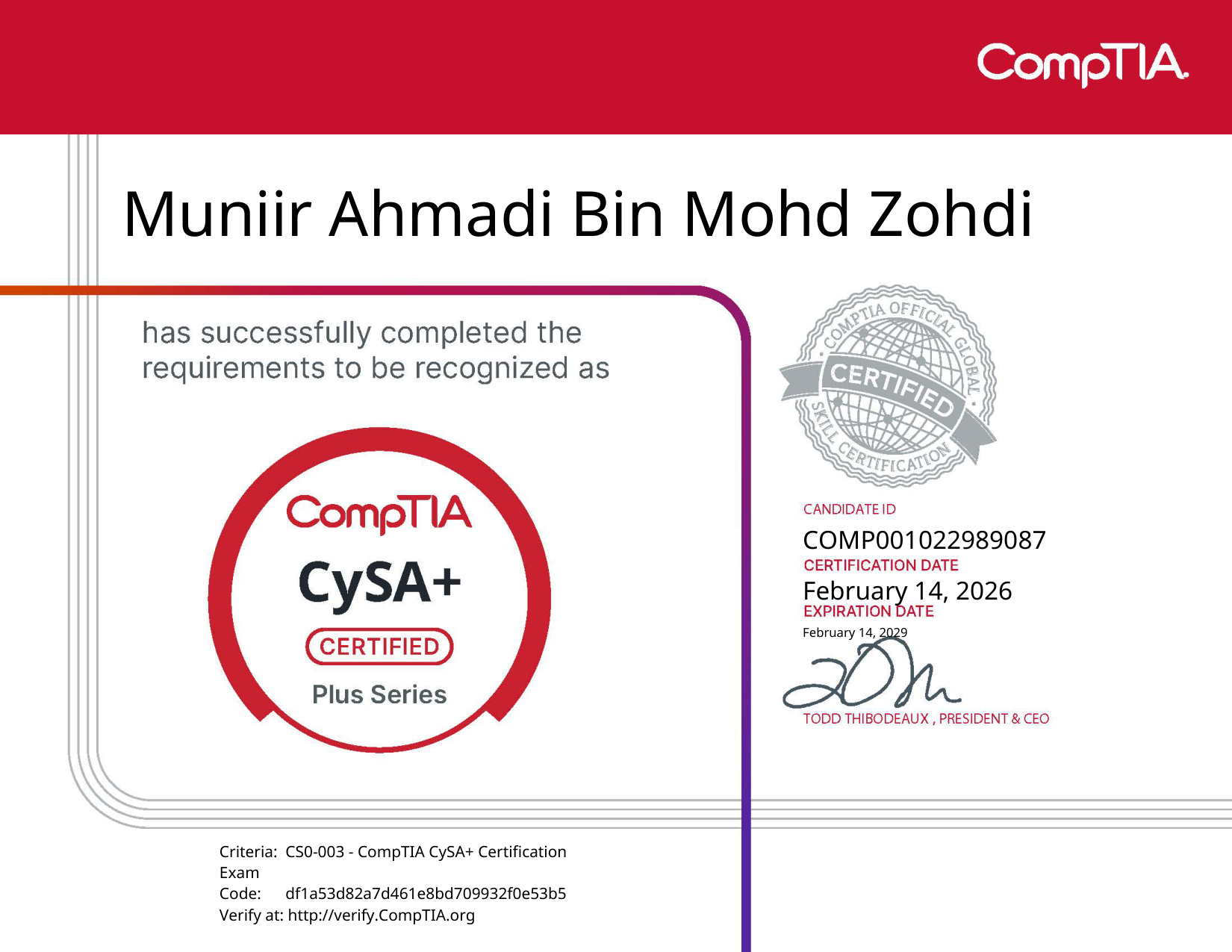 CompTIA CySA+ Certificate
